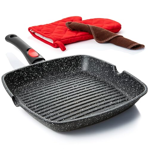 Moss & Stone Grill Pan for Indoor Cooking 11Inch Nonstick Square Grill Pan - style: Square Grill Pan RV-Friendly Design
