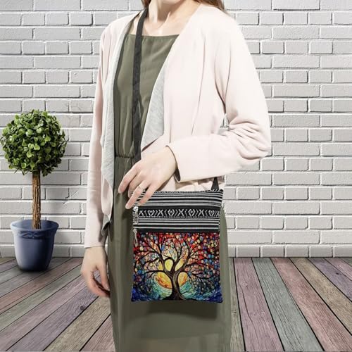 Stained Glass Pattern Crossbody Handbag with Zipper Butterfly World Tree Bee Aesthetic Present for Woman - color: World Tree 01
