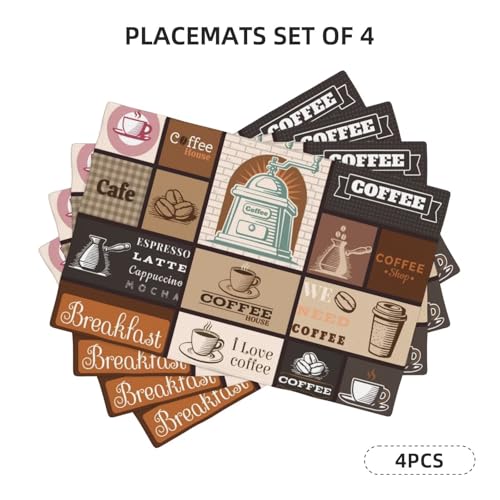 Brown Coffee Theme Placemats Washable Table Placemat Set of 4 - color: Brown Beige, size: Set of 4