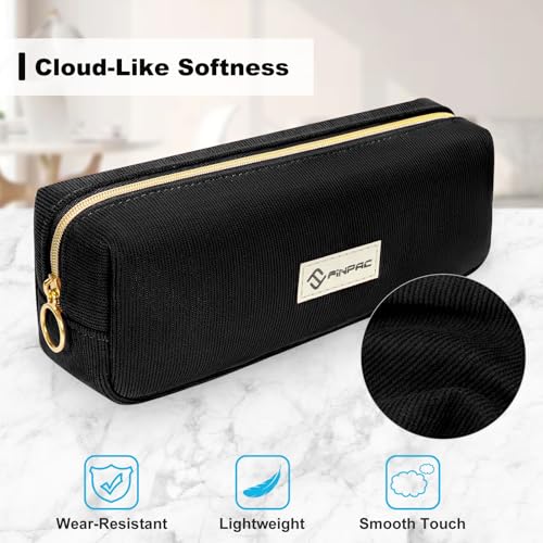 FINPAC Pencil Case, Corduroy Aesthetic Makeup Bag - color: Black