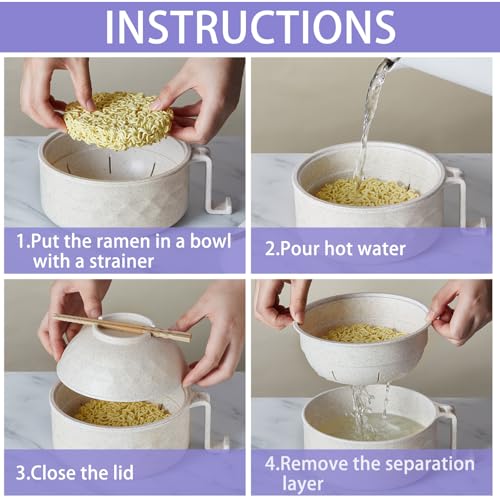 2 Sets Microwave Ramen Cooker Bowl Set with Spoon Chopsticks Fork Wheat Fiber Instant Noodle Bowl with Handles Ramen Kit for College Dorm Room Apartment Essentials - color: Black, Beige