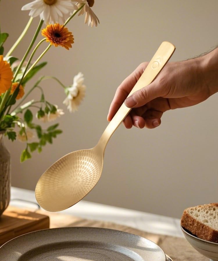 Gold Kitchen Set, 11-inch Cake Spatula and 10-inch Serving Spoon with Storage Bag, Stainless Steel