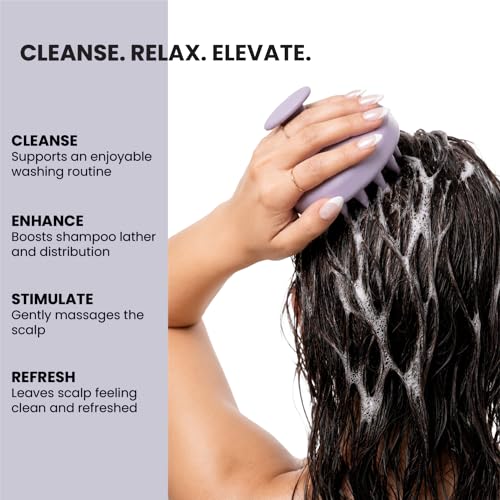 Silicone Scalp Massager – One-Piece Shampoo Brush for Scalp Massage & Shampoo Distribution – Gentle Scalp Brush for Wet & Dry Use (Purple) - color: Purple