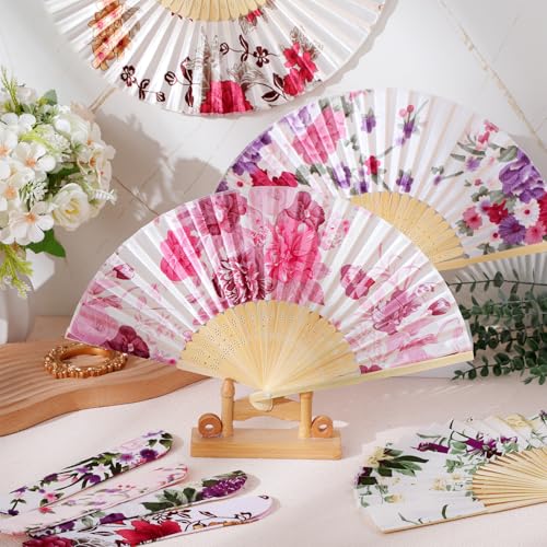 Zonon 4 Pack Hand Held Folding Fans for Women Silk,Spring Flowers - style: Spring Flowers