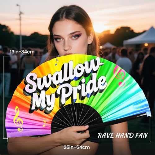 SYNTECSO Folding Hand Fan for Rave, UV Glow Clack Fan - color: Swallow My Pride