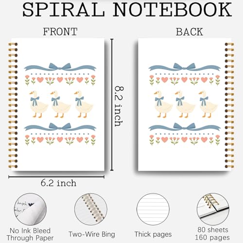 Guymn Coquette Blue Bow Goose Notebook, Groovy Aesthetic Floral Goose Journal for Kids Girls, Geese Animal Lover Gifts Hardcover Spiral Notebooks Journals 5.5x8.3 Inch - color: Section 8