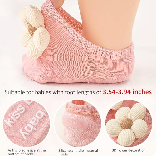 4Packs Baby Girls Socks,Flower Non-Slip Grips for Babies Toddler Princess - color: Multicolor