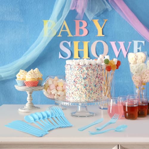 Kochorie 300 Pcs Light Blue Plastic Silverware, Disposable Plastic Utensils - color: Light Blue