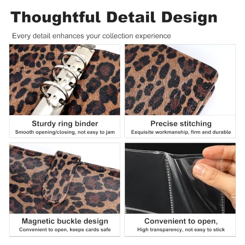 Convend A5 Kpop Photocard Binder with 30 Pack 4-Pocket Card Pages, 6 Ring Refillable Binder Album with 240 Card Slots, PU Leather Cover, Magnetic Closure, Trading Cards, Game Cards, Leopard Textured - color: New-3, size: Luxe-A5
