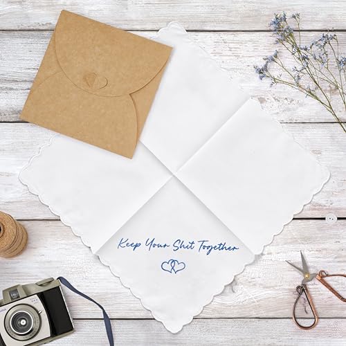 Wedding Handkerchief, Something Blue for Bride, Mother of Bride Gift - color: Keep Your Shit Together, style: Brown Envelope