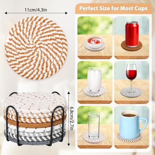 Mckanti 8 Style Drink Coasters with Holder, Absorbent Coasters for Coffee Table, Minimalist Cotton Woven Coaster Set for Home Decor Tabletop Protection Suitable for Kinds of Cups, 4.3 Inches. - color: Muti-color E
