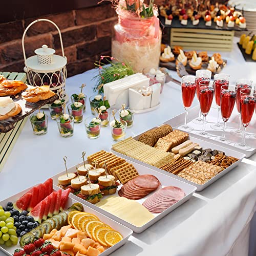 3 Pack, 16" x 11" Large White Serving Trays Set - Reusable Plastic Serving Platters for Cookie, Appetizer, Charcuterie, Snack, Dessert, Party Food Display - Stackable Kitchen CounterTop Tray, BPA Free - size: 3 Pack - 16" x 11"