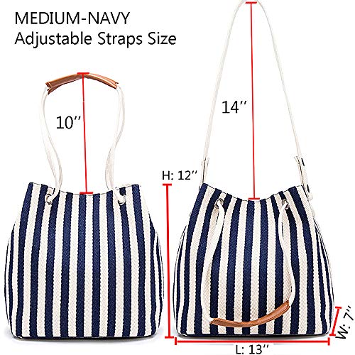 Bydenwely Women's Canvas Summer Tote Bag, Striped Hobo Purse Small/Medium - color: Navy1, size: Medium