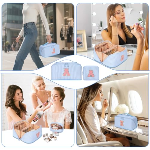 Bagmoly Personalized Gift Initial Makeup Bag for Women Teen Girls, Blue L - color: Blue, size: Standard