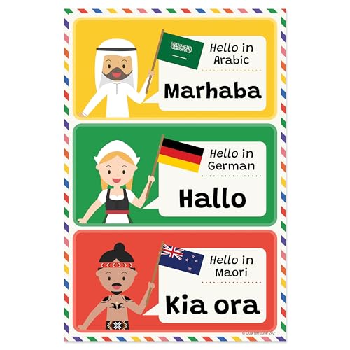 Quarterhouse 7 Poster Hello in 21 Languages Classroom Set - color: Hello in 21 Languages