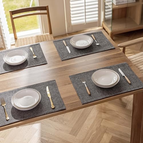Demetex Placemats Table Mats Set of 4 Heat Resistant Washable Cloth Place Mats for Dining Table Holiday, Dark Grey - color: Dark Grey, size: Placemats set of 4