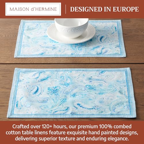 Maison d' Hermine Placemats Set of 4 Reusable 100% Combed Cotton (13"x19") - color: 009 - Paisley Blues, size: 13" X 19" (Pack of 4)
