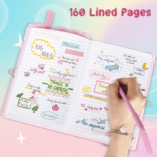 All In One Gift Kit for Girls – Back to School Supplies, Lock and Key Plush Journal Stationery Set with 53 Stickers, 1 Bracelet, 1 Coin Purse, 4 Straws and 3 Sticky Notes, for Kids, Toddlers, and Teens (Pink Boba) - color: Pink