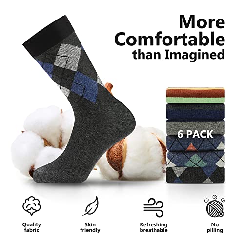 Men's Dress Socks,Cotton Crew Socks,6 Pairs,Breathable and sweat-absorbing for Shoe Size 9-13 - color: 6 Pairs Striped Argyle