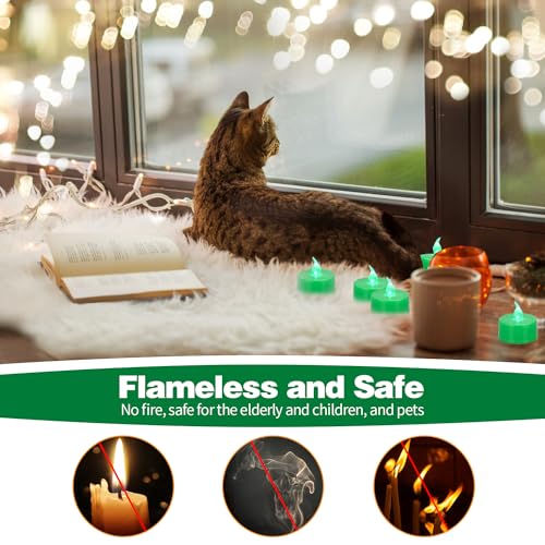 KOABY 24 Pack Green Light Flameless Tea Lights, Green Base, Last 100H - color: Green Light, Green Base, size: 24 Pack