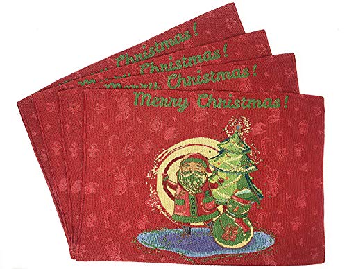 DaDalogy Red Merry Christmas Santa Claus Placemats Set of 4 Festive Winter Holiday Tapestry - Cotton Linen Wove Dining Room Table Mats - 13” x 19” (17615) - color: Red Santa Claus