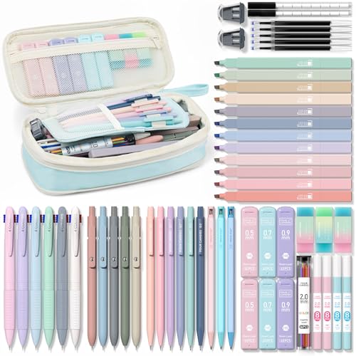 Four Candies 56PCS School Supplies with Pencil Case, Stationery Set, Blue - color: Blue