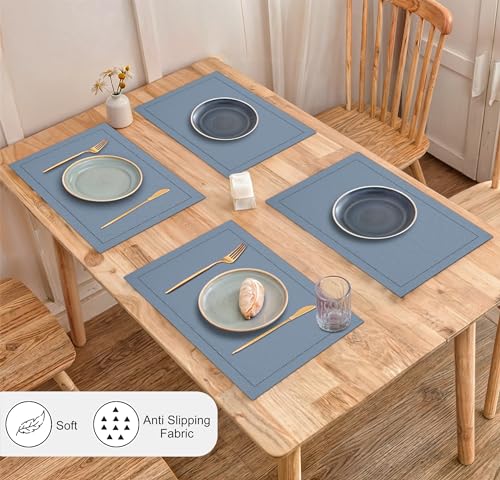 Ruvanti Placemats Set of 6, Linen Cotton Blend Place Mats, 13x19 – Grey - color: Gray