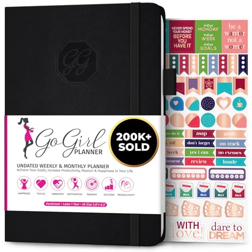 GoGirl Planner for Women, Undated Weekly Agenda Journal, Black - color: Black, size: A5 (5.8'' x 8.3'')