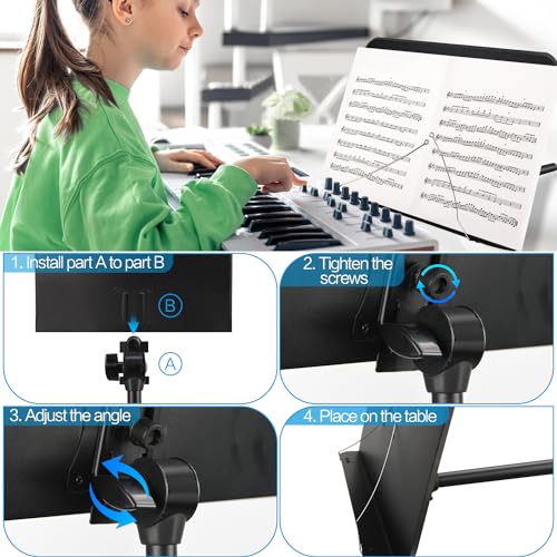 Mdvora 2 Pack Adjustable Sheet Music Stand, with Carry Bag Clip Holder - color: 2 pack black, size: Standard Version