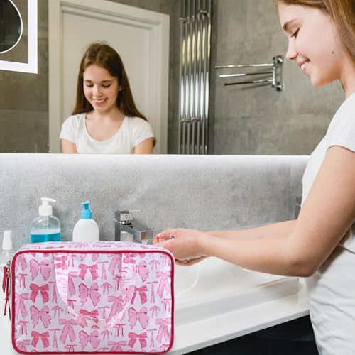 Toiletry Bag for Women, Pink Bow - color: Pink Bow