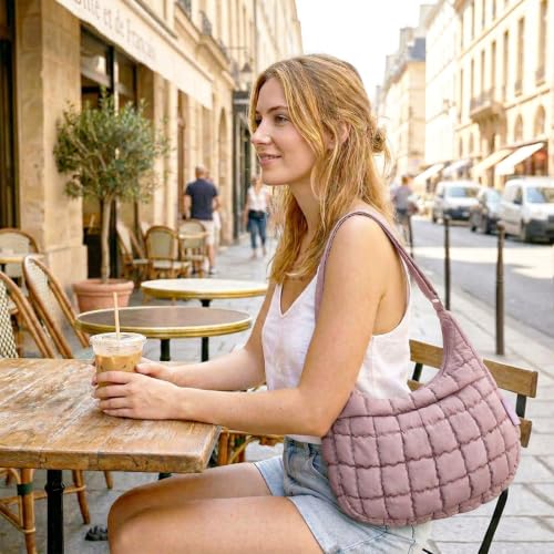 Puffer Crossbody Hobo Bag for Women Nylon Quilted Purse Lightweight Shoulder Handbag with Adjustable Strap - color: 05-purple