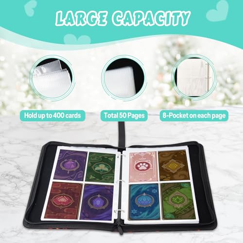 Card Binder 4 Pocket, Trading Card Binder Holder 400 Cards, Double-Sided Collectible Case for Game Cards, Dragon Binder for Collectors, Album Book Storage Collection Gifts for Boys and Girls - color: Fire#Dragon, size: 400 Pockets