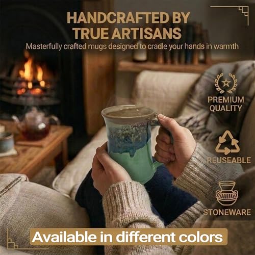 Clay in Motion Handmade Ceramic Mug 24 oz, Large Coffee Mug, Hand Painted Stoneware, Dishwasher Microwave & Oven Safe, Lead-Free, Made in USA Since 1981 (Mountain Meadow) - style: Mountain Meadow
