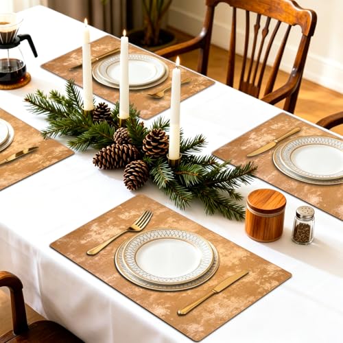 Faux Leather Placemats Set of 6, 11.8"x17.7", Apricot - color: Apricot, size: Set of 6