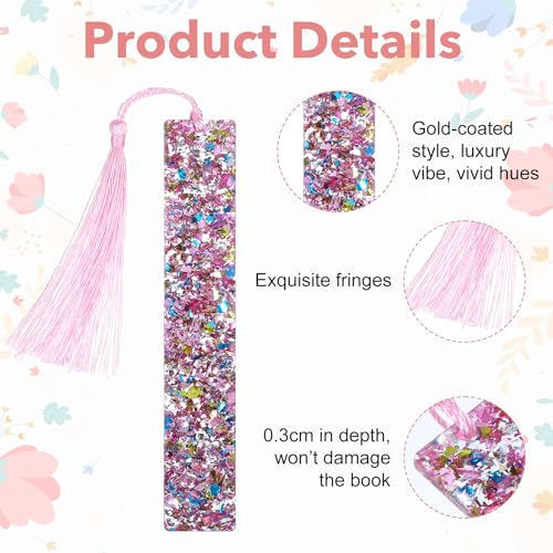 4Pcs Colorful Sequined Bookmarks with Tassel, Resin Bookmarks