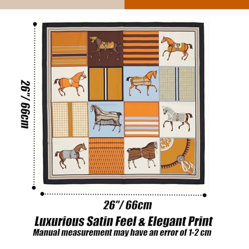 Seawhisper Premium Printed Satin Silk-Like Neck Scarf for Women Square 26" - color: Orange