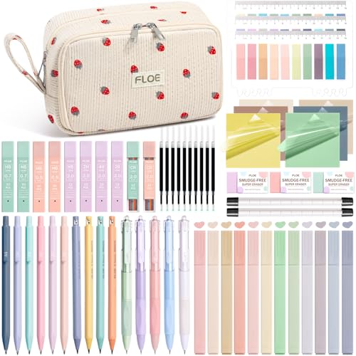 62PCS Aesthetic School Supplies Cute Back to School Supplies Stationary Set - color: Beige Strawberry