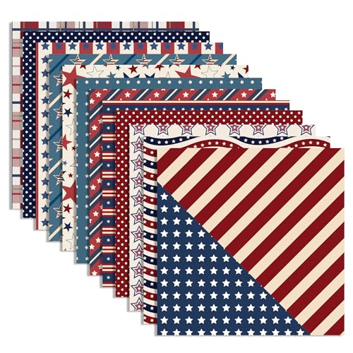 Retro Patriotic Scrapbook Paper Blue Star Patterned Papers Pad 11.8×11.8,24 Sheets Double-Sided Scrapbooking CardStock Paper for 4th of July Card Making Veteran's Day Cardmaking DIY Origami Papers. - color: WW104