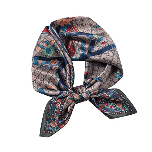 100% Mulberry Silk Scarf - 25.6" Square Neckerchief & Headscarf Gift Packed - color: Bird Tree