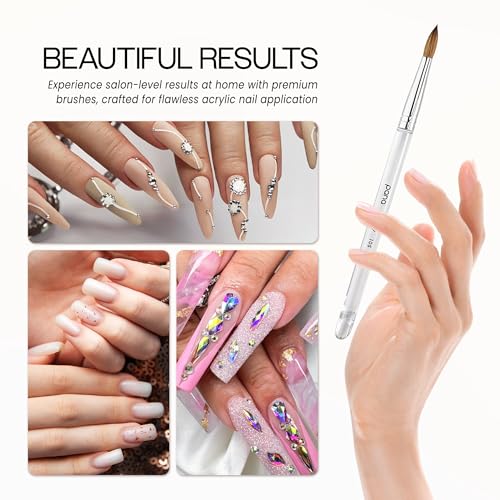 PANA Pure Kolinsky Hair Nail Brush - Round Clear Acrylic Handle (Size 10) - Nail Brush for Nail Application, Nail Extension, Manicure Pedicure Salon Beginner and Professional - color: Clear, size: Size 10