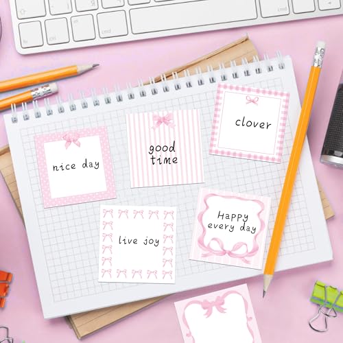 Pink Bow Pattern Sticky Notes 240pcs Adhesive Sticky Stickers DIY for Office School Notepad Memo Pads Supplies, 3 * 3inch