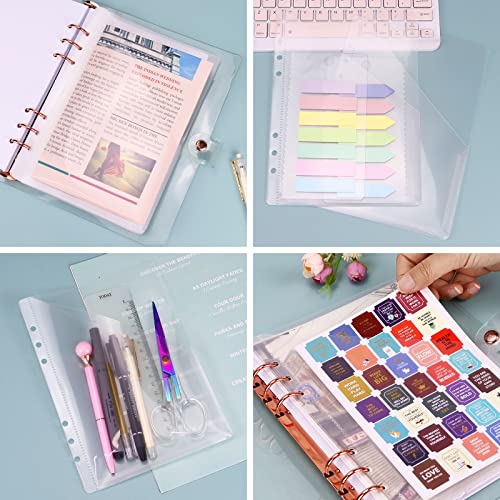 Koqye A5 6‑Hole Binder Pockets, Clear Plastic Loose‑Leaf Binder Folders