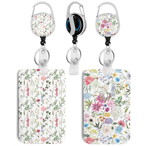 2 Pack Flowers ID Badge Holder with Clip Badge Reels - color: 2 Pack-flowers 11