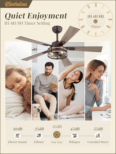 Fanbulous 48" Farmhouse Ceiling Fans with Light & Remote, 6-Speed Caged - color: Oil Bronze, size: 48 Inch
