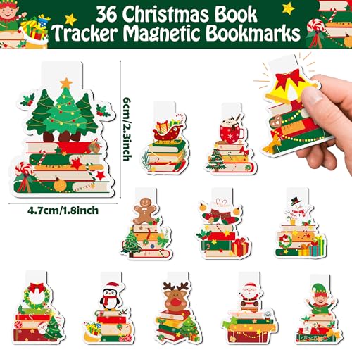 Yopyame Christmas Magnetic Bookmarks Bulk - 36PCS Christmas Book Tracker Magnetic Bookmarks 12 Bookshelf Design Bookmark for Book Lovers Double Sided Reading Page Markers for Reading Lovers Students - style: Christmas