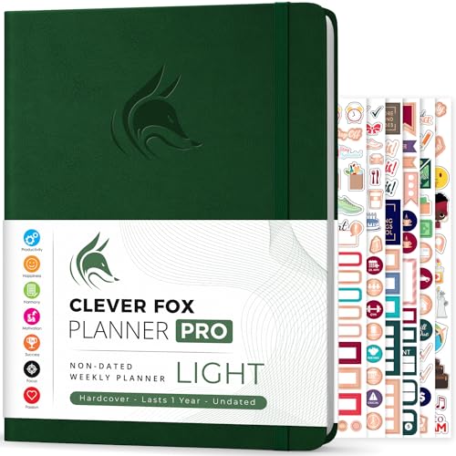 Clever Fox Planner PRO Light, Undated Weekly Planner, 8.5x11, Forest Green - color: Forest Green (Undated), size: A4 (8.5" x 11") Light Version