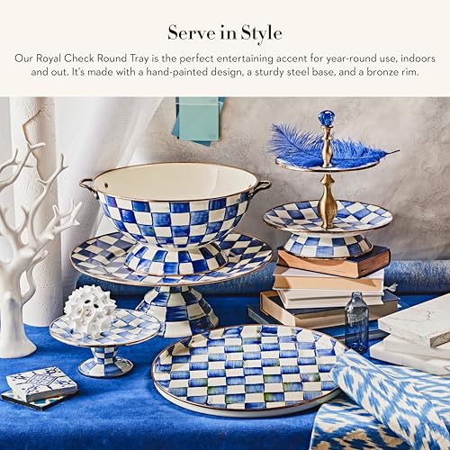 MACKENZIE-CHILDS Enamel Round Tray, Blue-and-White Royal Check - color: Royal Check