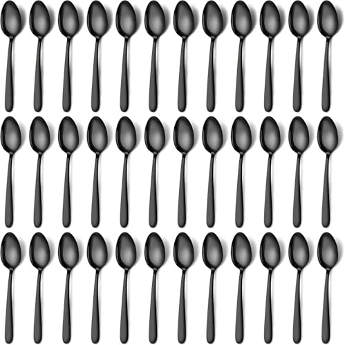 Pleafind 36Pcs Black Dinner Spoons Set - 7.4 inch, Spoons Silverware, Stainless Steel Spoon, Mirror Polished Tablespoon, Black Silverware Set for Home, Kitchen, Restaurant, Dishwasher Safe - size: 36 Pcs 7.4'' Black Dinner Spoons