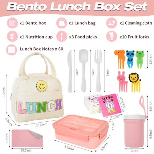 Kolewo4ever 77 Pieces Lunch Box Kit White Lunch Bag for Women White Insulated Lunch Bag 3 Layer Stackable Leakproof Lunch Box Containers with Cup,Spoon,Fork,60 Pieces Lunch Box Notes - color: White