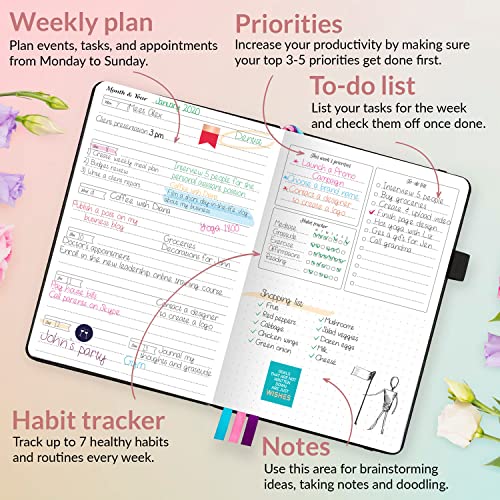 GoGirl Planner for Women, Undated Weekly Agenda Journal, Black - color: Black, size: Compact (5.3" x 7.7")